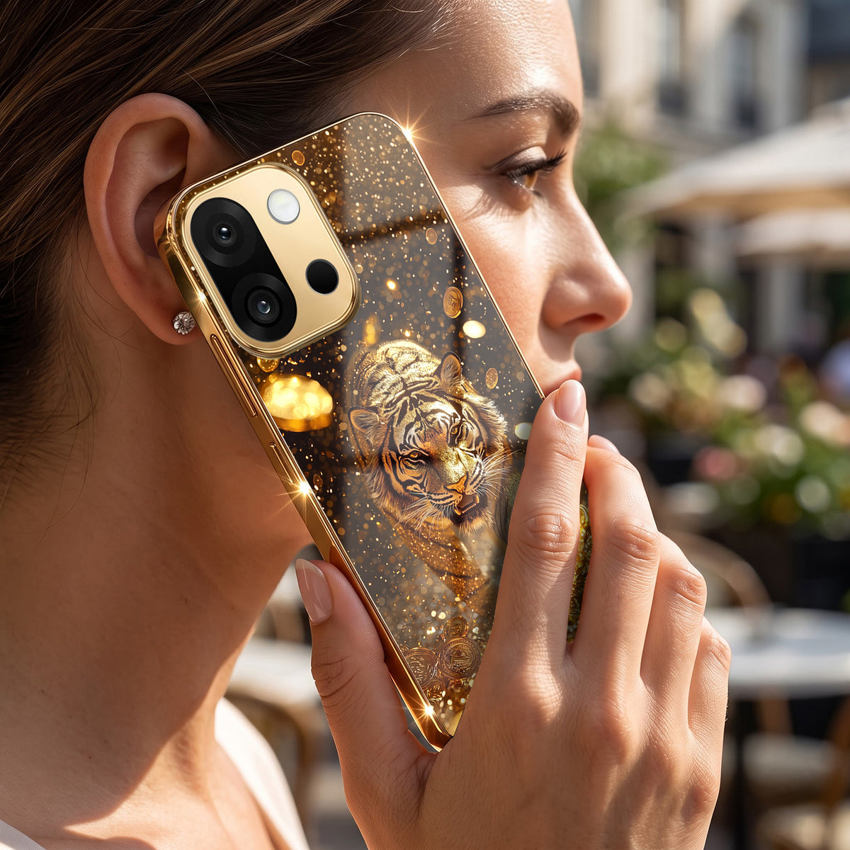 OnePlus 13s 5G Luxury Tiger Gold Electroplated Glass Phone Back Case
