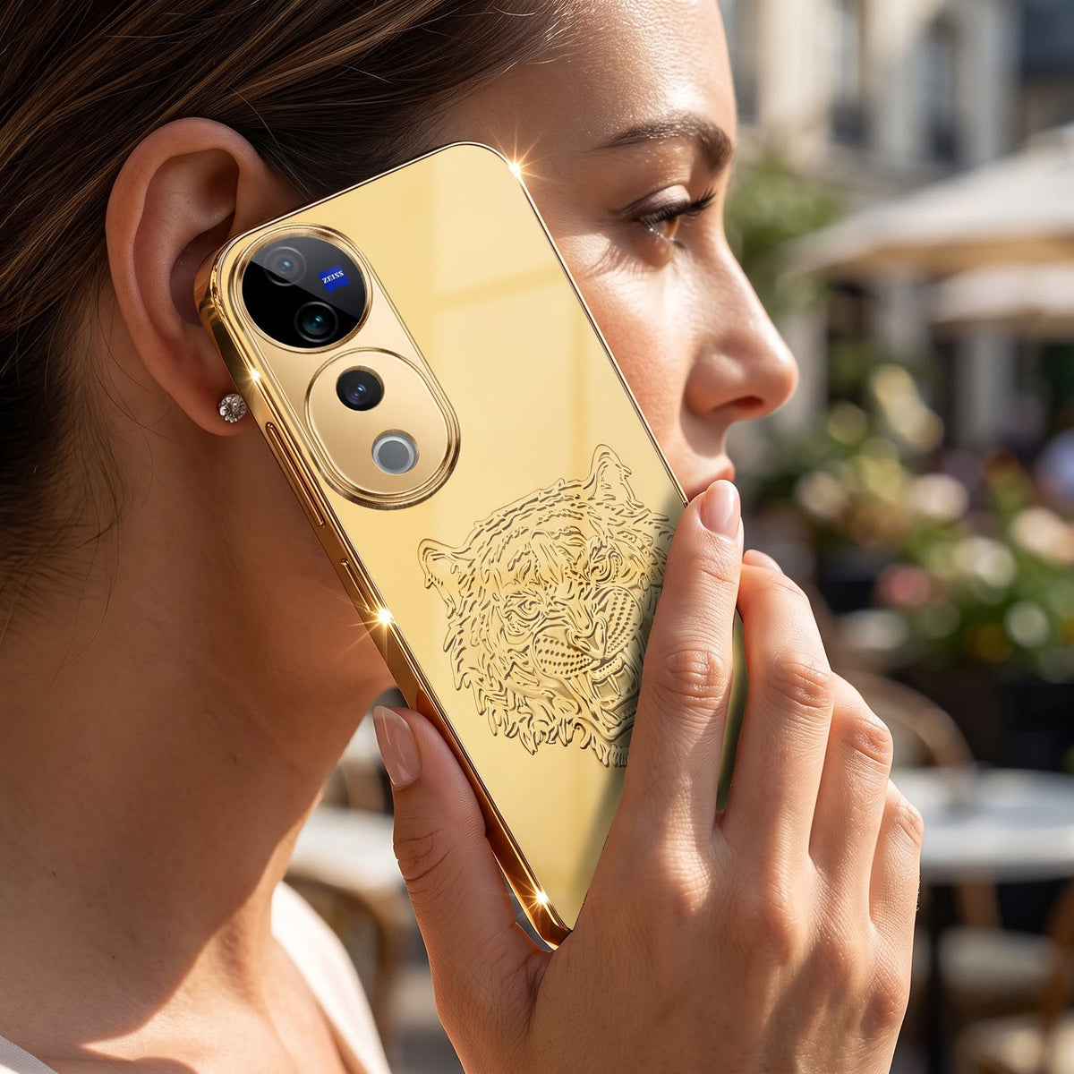 Vivo V40 Pro 5G Golden Tiger Face Gold Electroplated Glass Phone Back Case