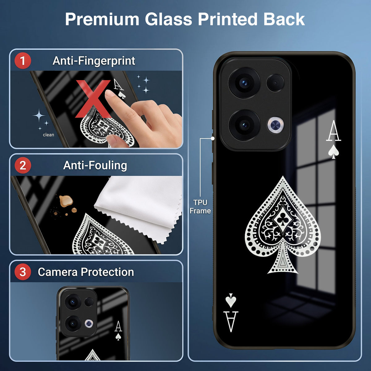 Oppo Reno 13 5G Premium Acrylic Shockproof Glass Back Case (Black Ace)