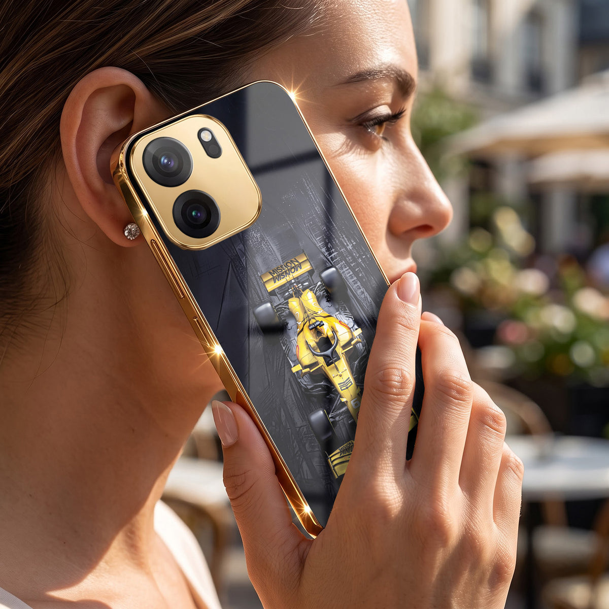 OnePlus Nord CE6 5G F1 Racing Car Gold Electroplated Glass Phone Back Case