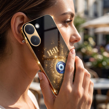 Poco X8 Pro 5G God’s Plan Evil Eye Gold Electroplated Glass Phone Back Case