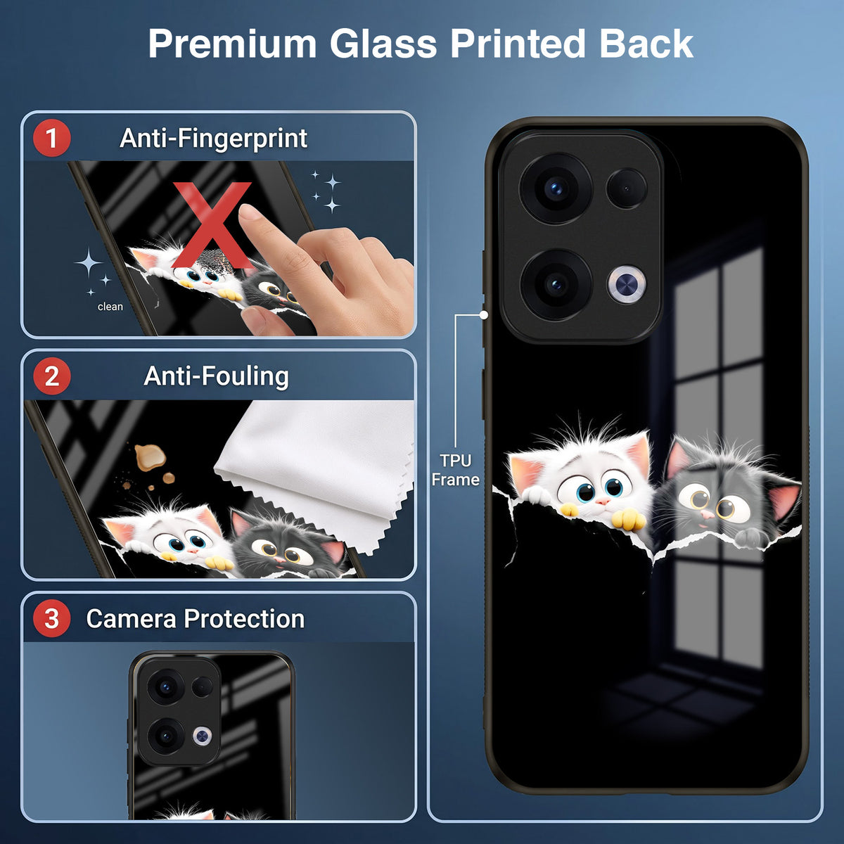 Oppo Reno 13 5G Premium Acrylic Shockproof Glass Back Case (Cute Paws)