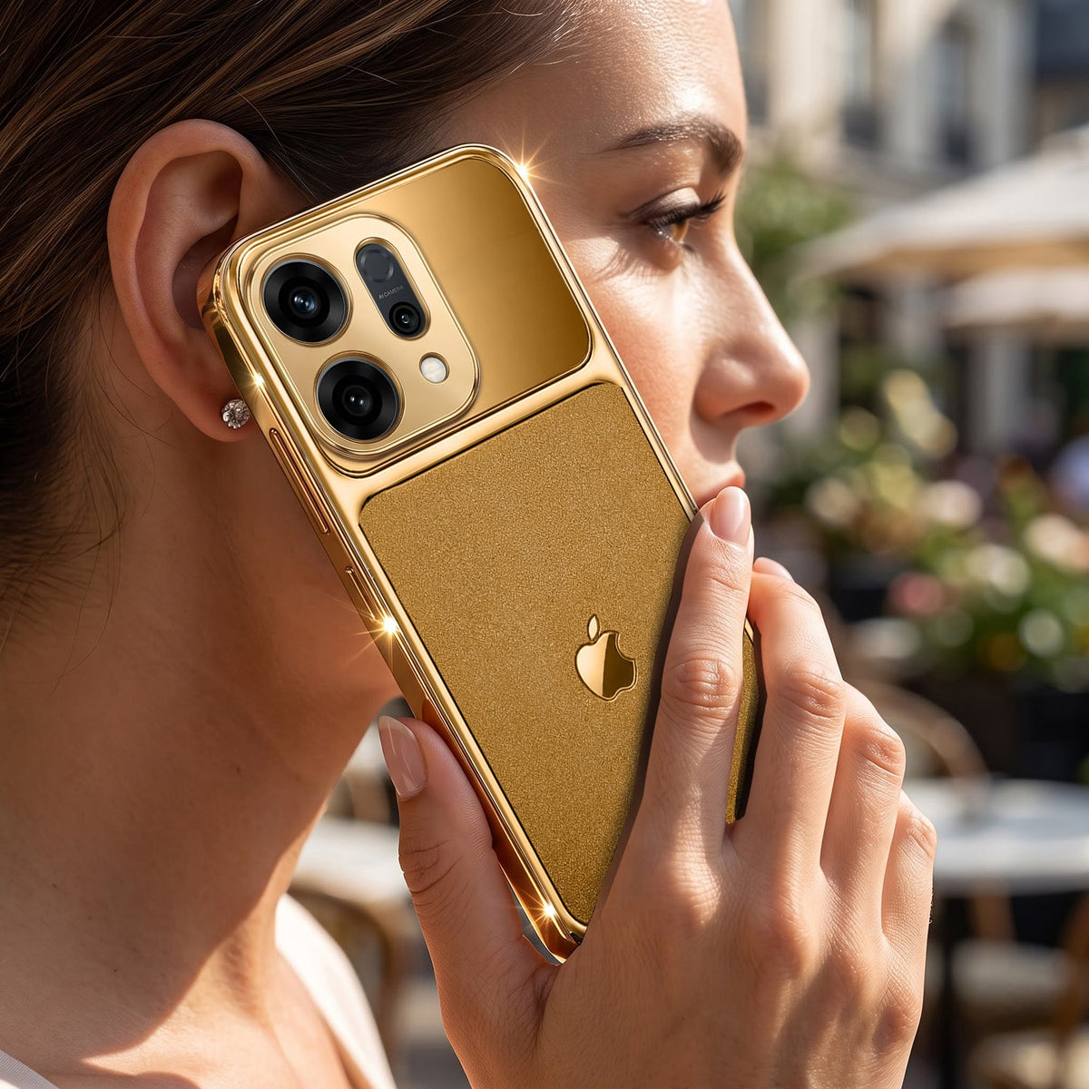 Oppo Reno 14 5G Royal Touch Apple Gold Electroplated Glass Phone Back Case