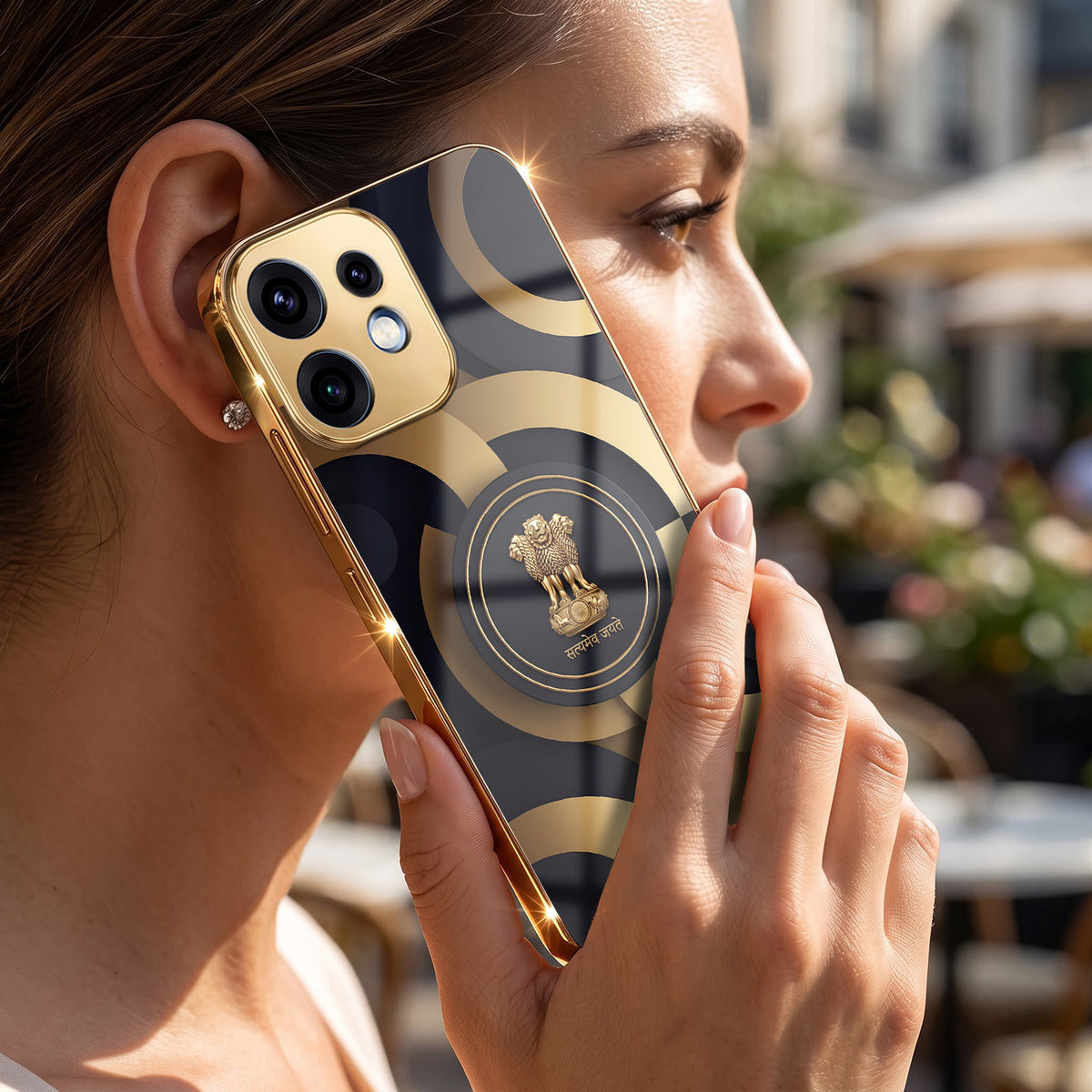 Oppo Reno 16 5G Royal Emblem Gold Electroplated Glass Phone Back Case