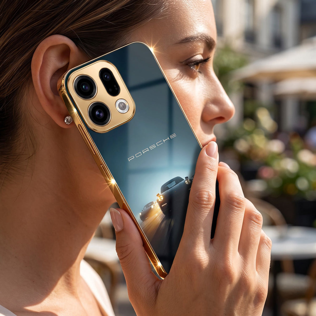 Oppo Find X9 5G Porsche Luxury Gold Electroplated Glass Phone Back Case