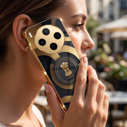 Vivo X300 5G Royal Emblem Gold Electroplated Glass Phone Back Case