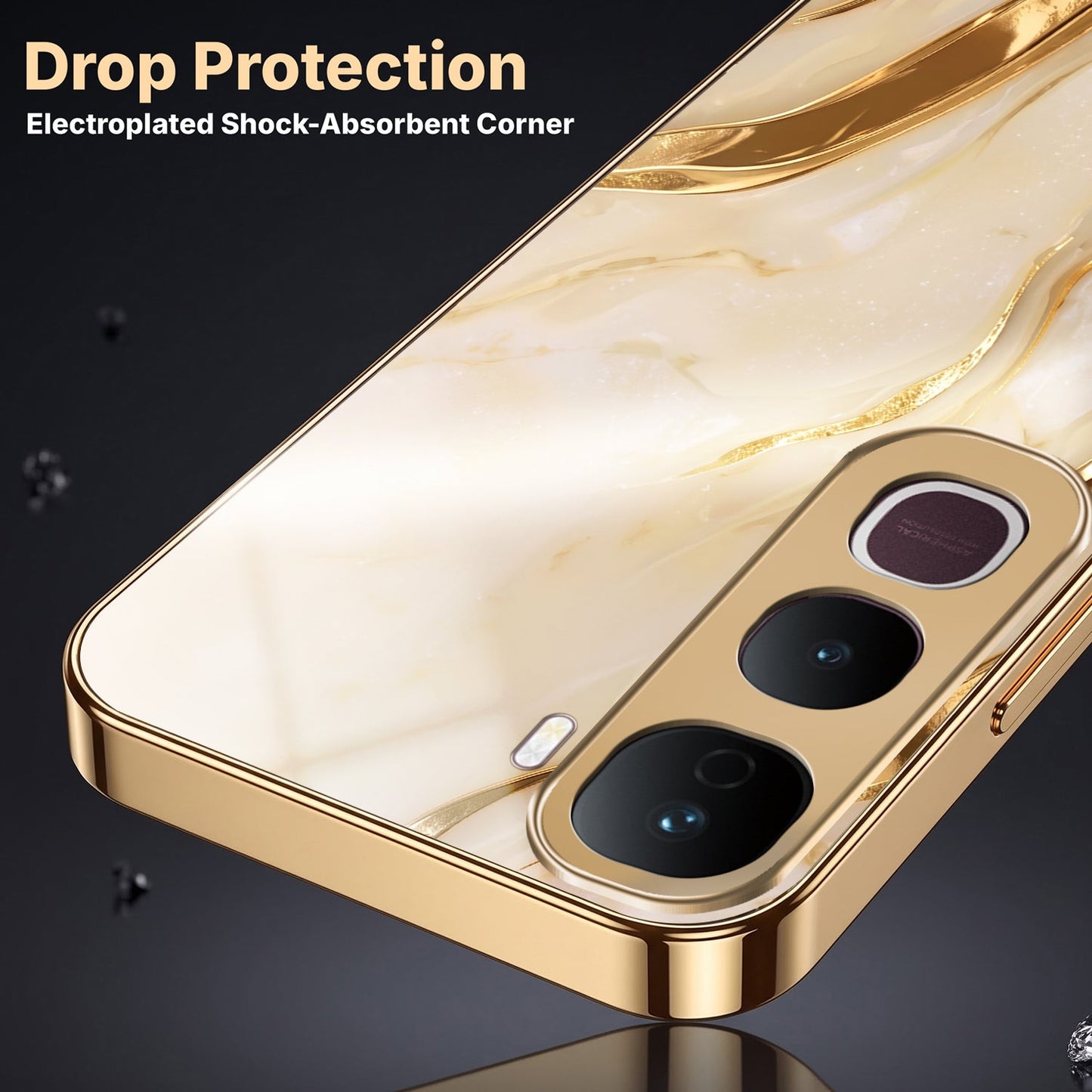 Vivo Y400 Pro 5G Marvel Texture Gold Electroplated Glass Phone Back Case
