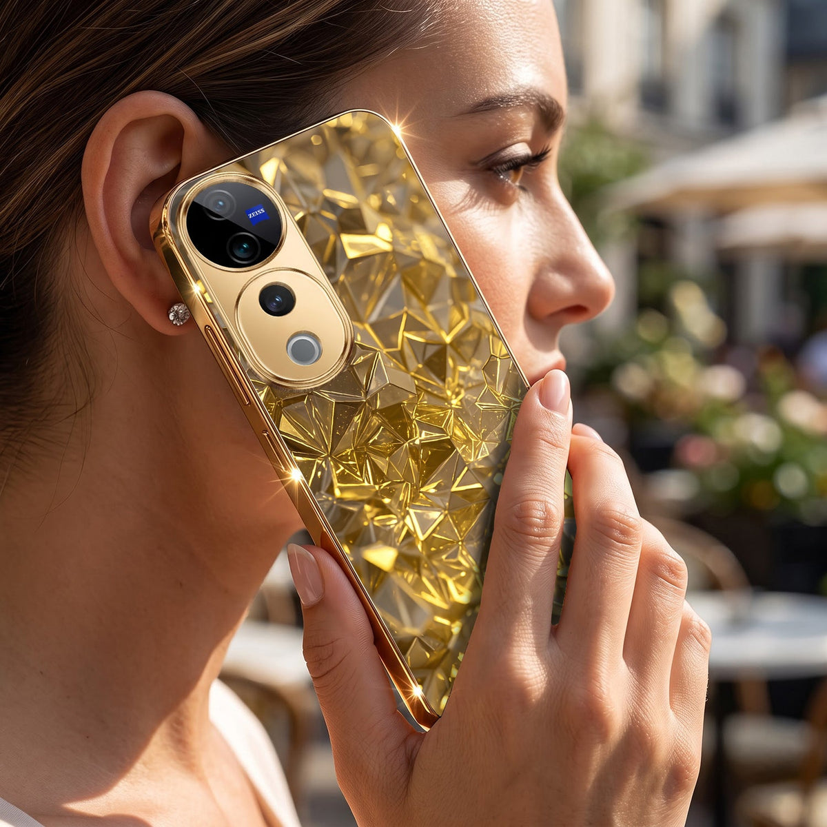 Vivo V40 Pro 5G Golden Diamond Shatter Gold Electroplated Glass Phone Back Case