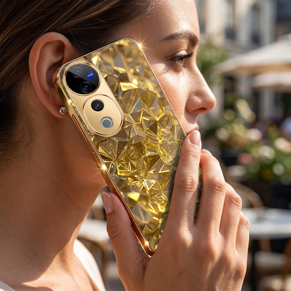 Vivo V40 Pro 5G Golden Diamond Shatter Gold Electroplated Glass Phone Back Case