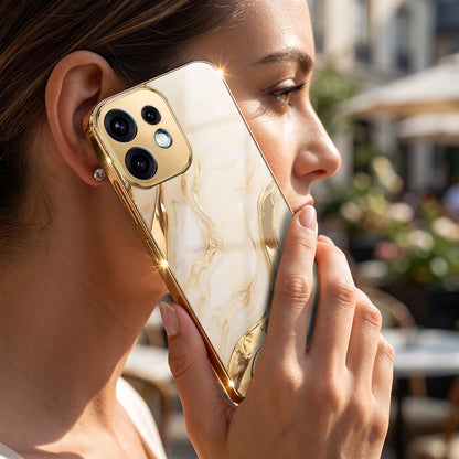 Oppo Reno 16 5G Marvel Texture Gold Electroplated Glass Phone Back Case