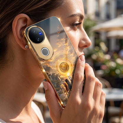 Vivo V50 5G Celestial Seven Horses Gold Electroplated Glass Phone Back Case