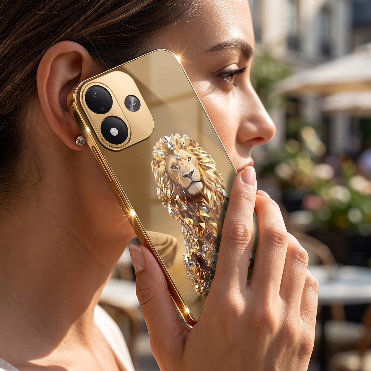 Redmi Note 17 5G Luxury Lion Gold Electroplated Glass Phone Back Case