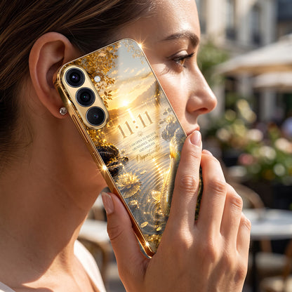 Samsung Galaxy A36 5G 11:11 Manifestation Gold Electroplated Glass Phone Back Case
