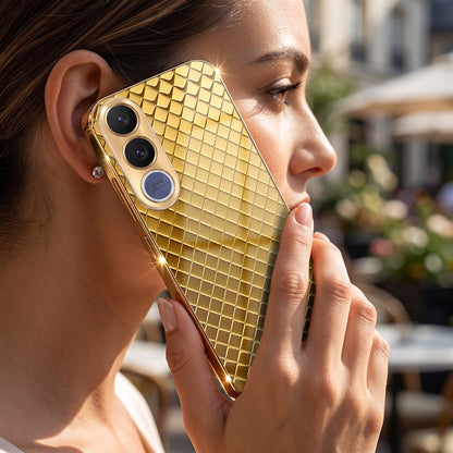 Vivo V70 FE 5G Golden Criss Cross Gold Electroplated Glass Phone Back Case