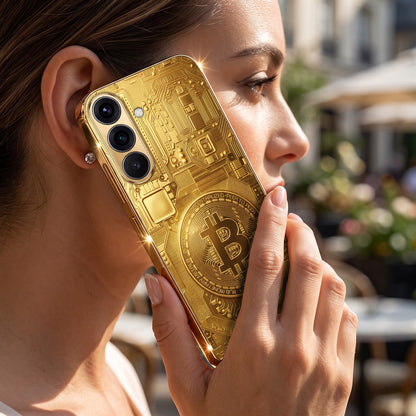 Samsung Galaxy A36 5G Bitcoin Gold Electroplated Glass Phone Back Case