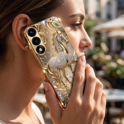 OnePlus Nord 5 5G Luxury Horse Texture Gold Electroplated Glass Phone Back Case