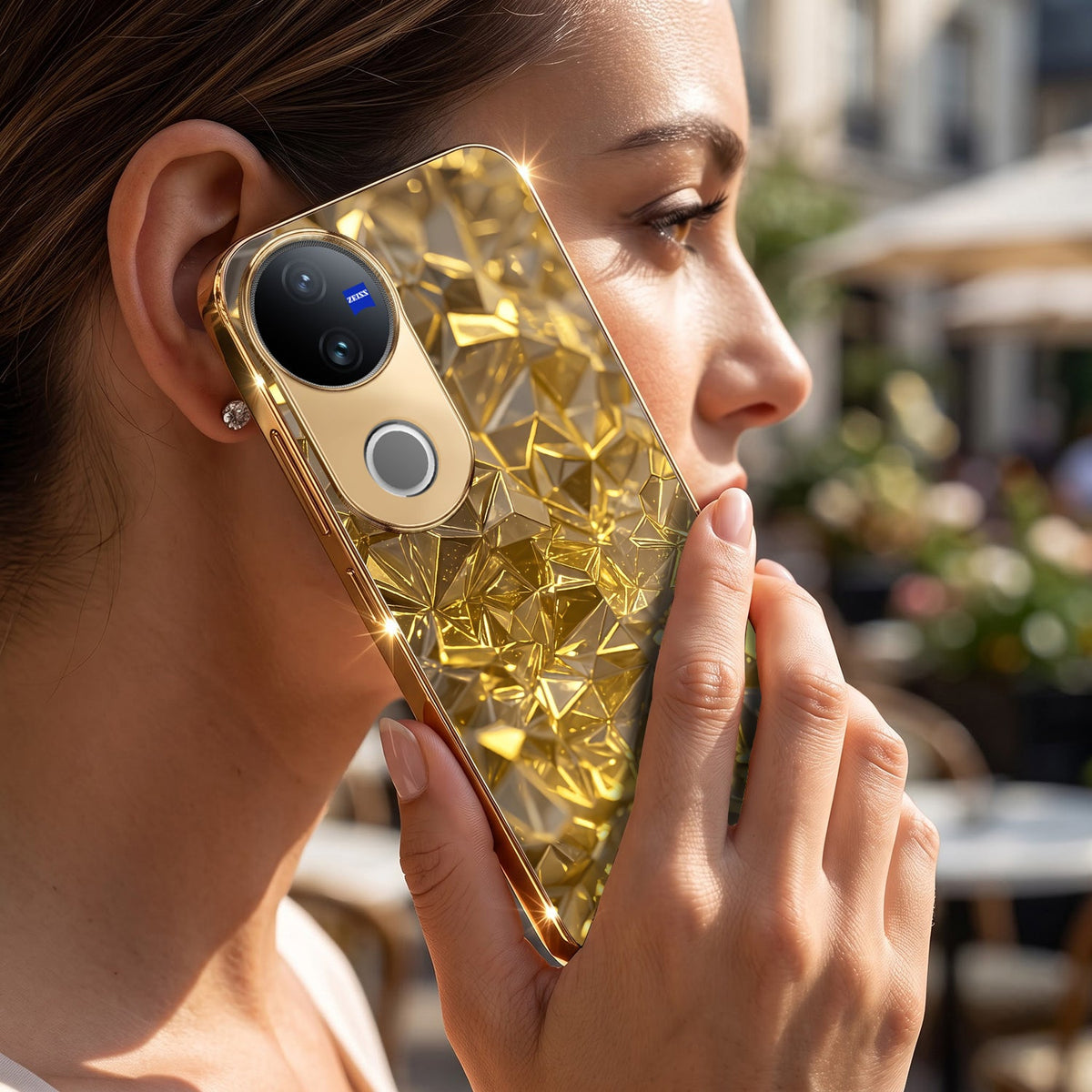 Vivo V50 5G Golden Diamond Shatter Gold Electroplated Glass Phone Back Case