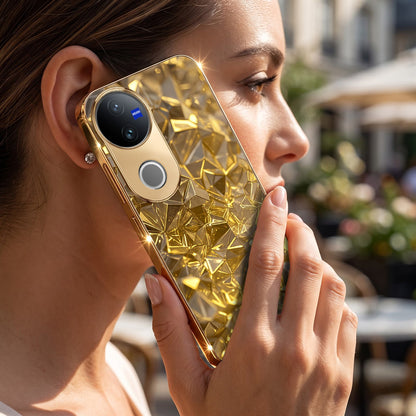 Vivo V50 5G Golden Diamond Shatter Gold Electroplated Glass Phone Back Case