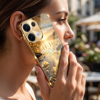 Oppo Reno 13 5G 11:11 Manifestation Gold Electroplated Glass Phone Back Case