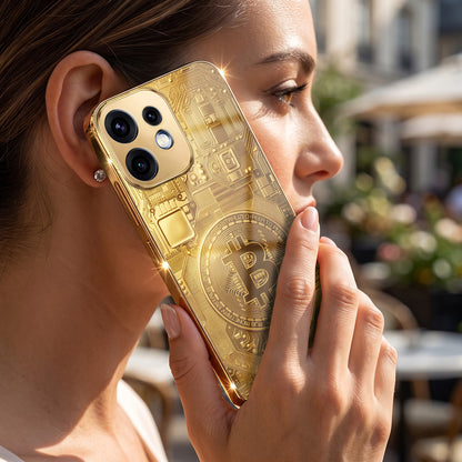 Oppo Reno 16 5G Bitcoin Gold Electroplated Glass Phone Back Case