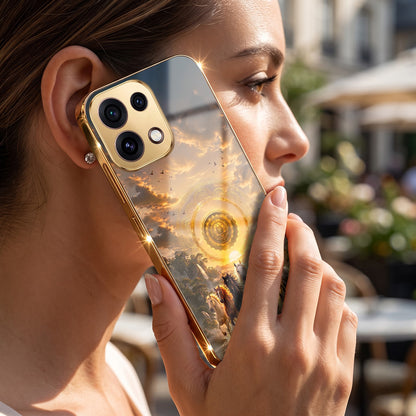 Oppo Reno 16C 5G Celestial Seven Horses Gold Electroplated Glass Phone Back Case