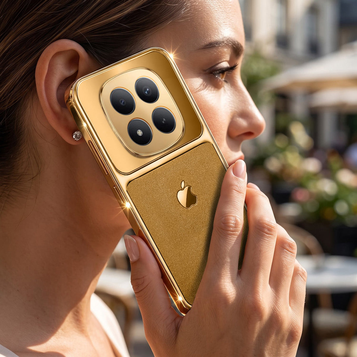Redmi Note 15 Pro+ 5G Royal Touch Apple Gold Electroplated Glass Phone Back Case