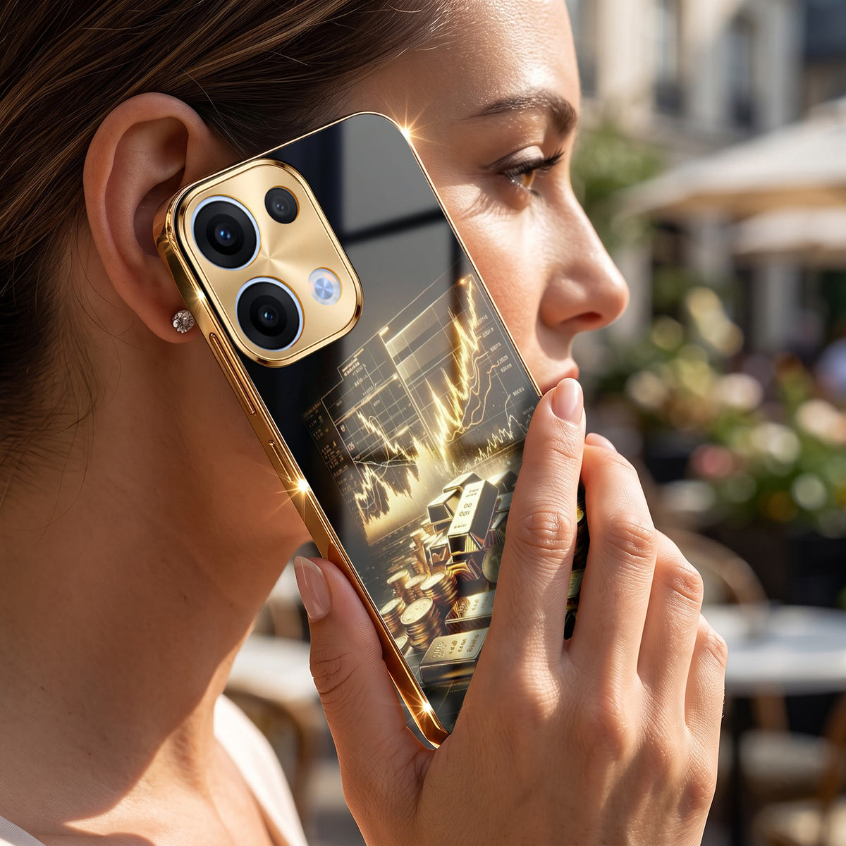 Oppo Reno 13 5G Luxury Wealth Trader Gold Electroplated Glass Phone Back Case
