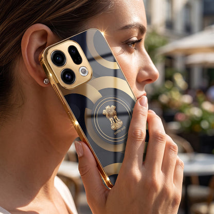Oppo Find X9 5G Royal Emblem Gold Electroplated Glass Phone Back Case
