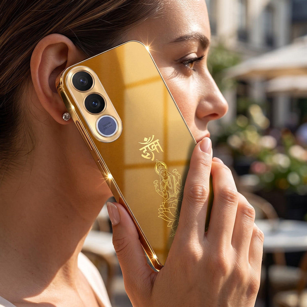 Vivo V70 FE 5G Shree Lakshmi Divine Gold Electroplated Glass Phone Back Case