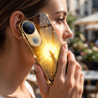 Vivo V50 5G Lakshmi Sacred Gold Electroplated Glass Phone Back Case