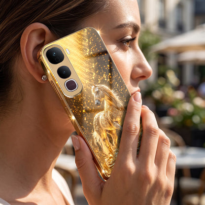 Vivo Y400 Pro 5G Golden Horse Sparkle Gold Electroplated Glass Phone Back Case
