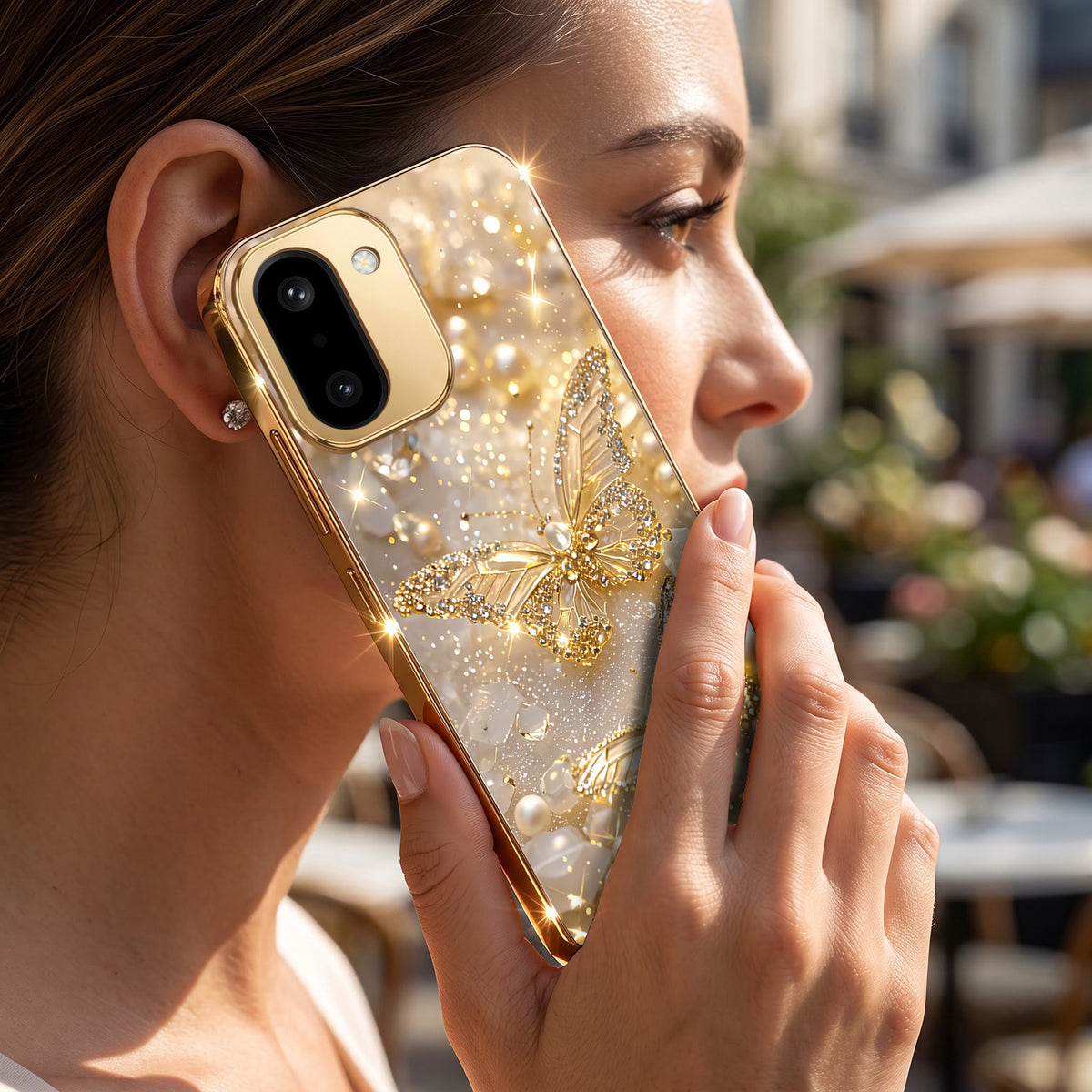OnePlus 15R 5G Golden Butterfly Gold Electroplated Glass Phone Back Case