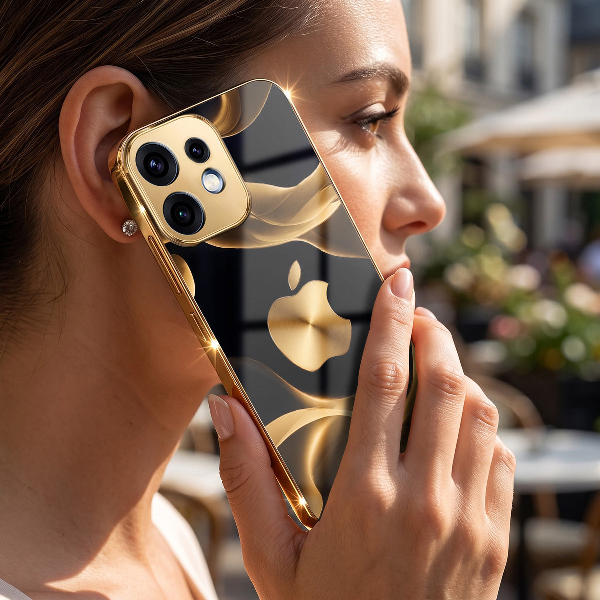 Oppo Reno 16 5G Luxury Wave Gold Electroplated Glass Phone Back Case