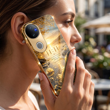 Vivo V50 5G 11:11 Manifestation Gold Electroplated Glass Phone Back Case