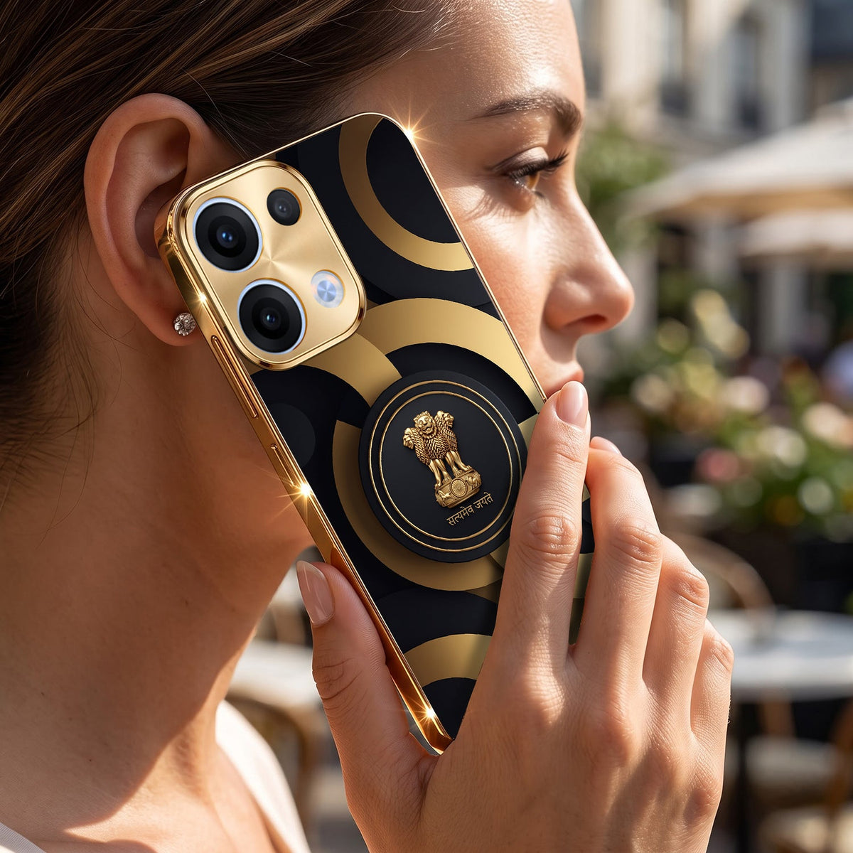 Oppo Reno 13 5G Royal Emblem Gold Electroplated Glass Phone Back Case