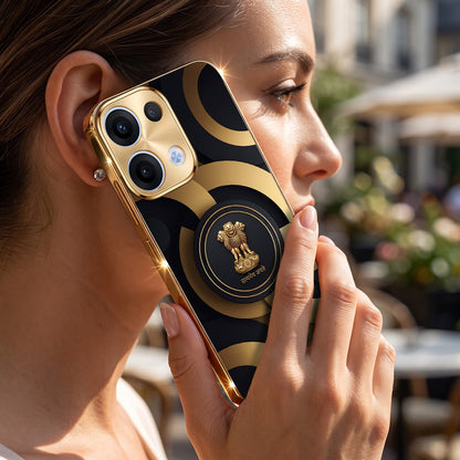 Oppo Reno 13 5G Royal Emblem Gold Electroplated Glass Phone Back Case