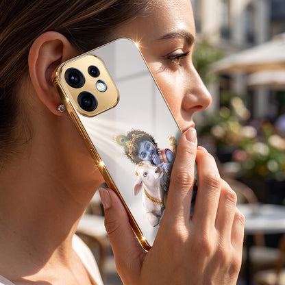 Oppo Reno 16 5G Bal Krishna Blessings Gold Electroplated Glass Phone Back Case