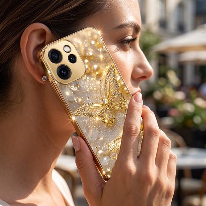 Oppo Reno 15 Pro Mini 5G Golden Butterfly Gold Electroplated Glass Phone Back Case