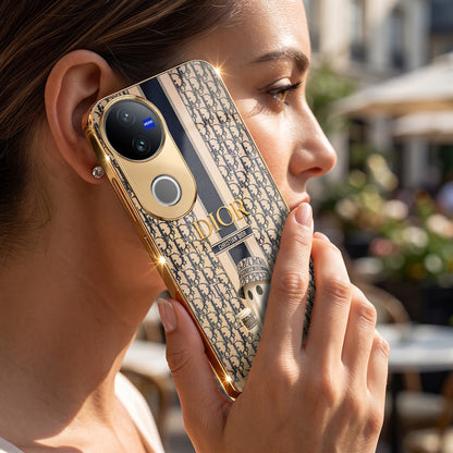 Vivo V50 5G Luxury Dior Gold Electroplated Glass Phone Back Case
