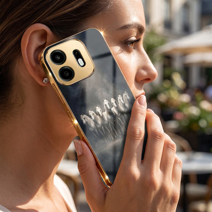 OnePlus N6 5G Running Horses Gold Electroplated Glass Phone Back Case