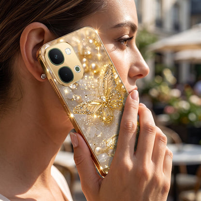Vivo Y51 Pro 5G Golden Butterfly Gold Electroplated Glass Phone Back Case