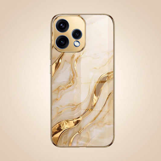 Oppo Reno 15 5G Marvel Texture Gold Electroplated Glass Phone Back Case