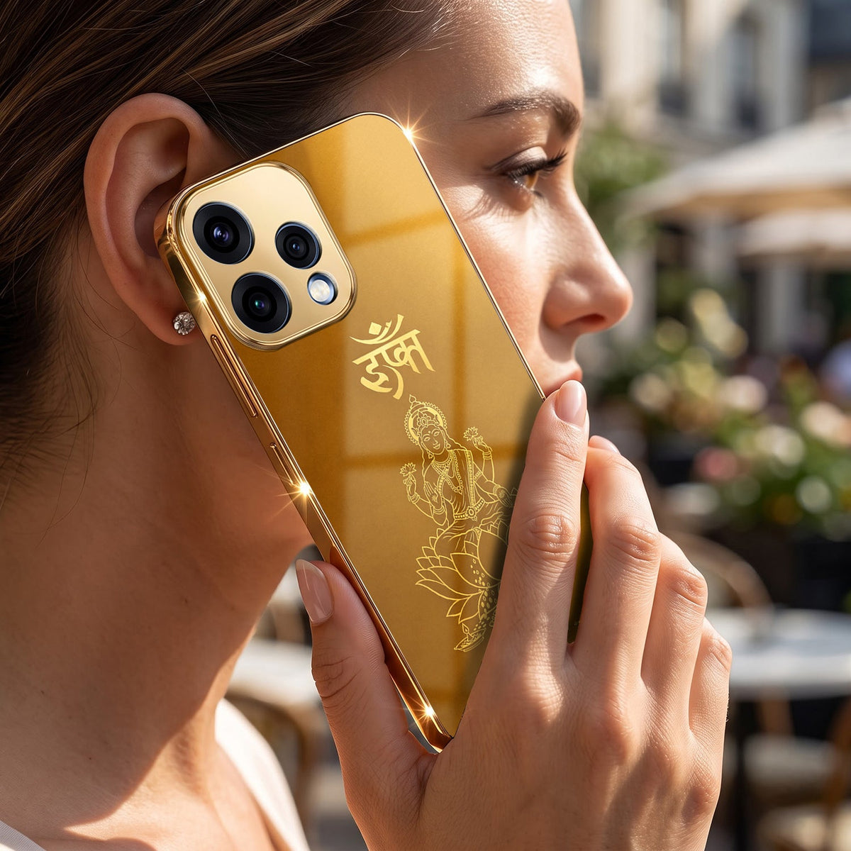 Oppo Reno 15 5G Shree Lakshmi Divine Gold Electroplated Glass Phone Back Case