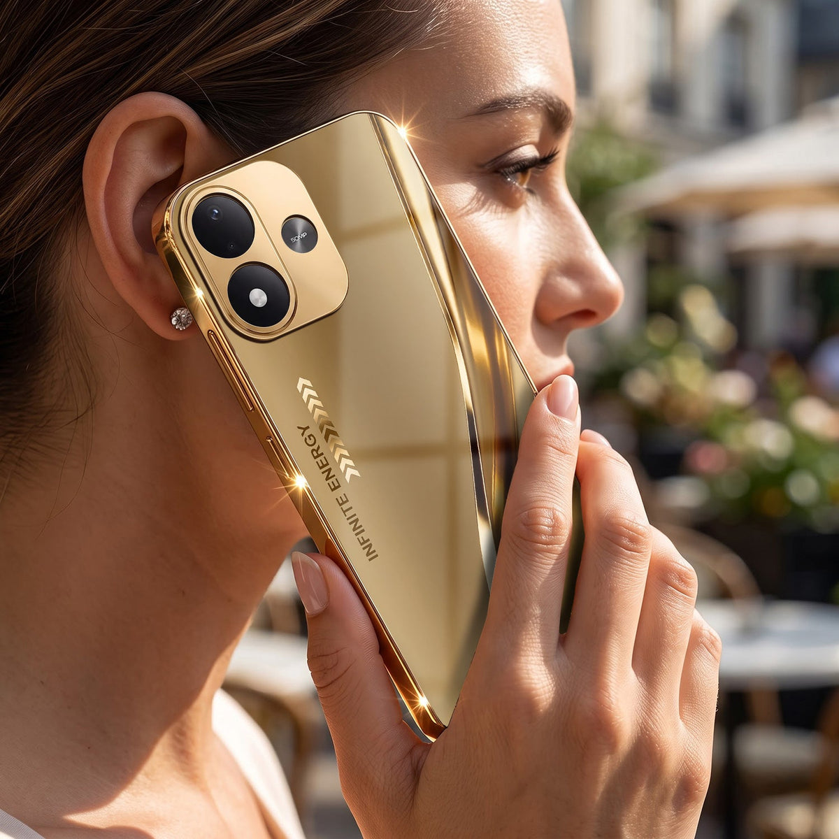 Redmi Note 17 5G Luxury Infinity Energy Gold Electroplated Glass Phone Case