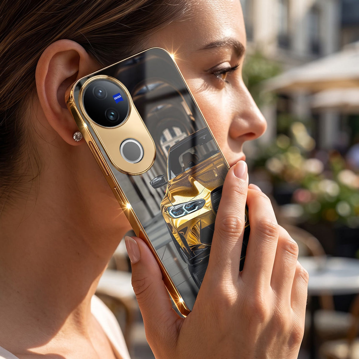 Vivo V50 5G Golden BMW Gold Electroplated Glass Phone Back Case