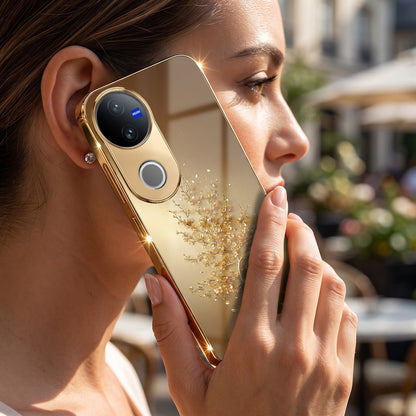 Vivo V50 5G Golden Tree Gold Electroplated Glass Phone Back Case