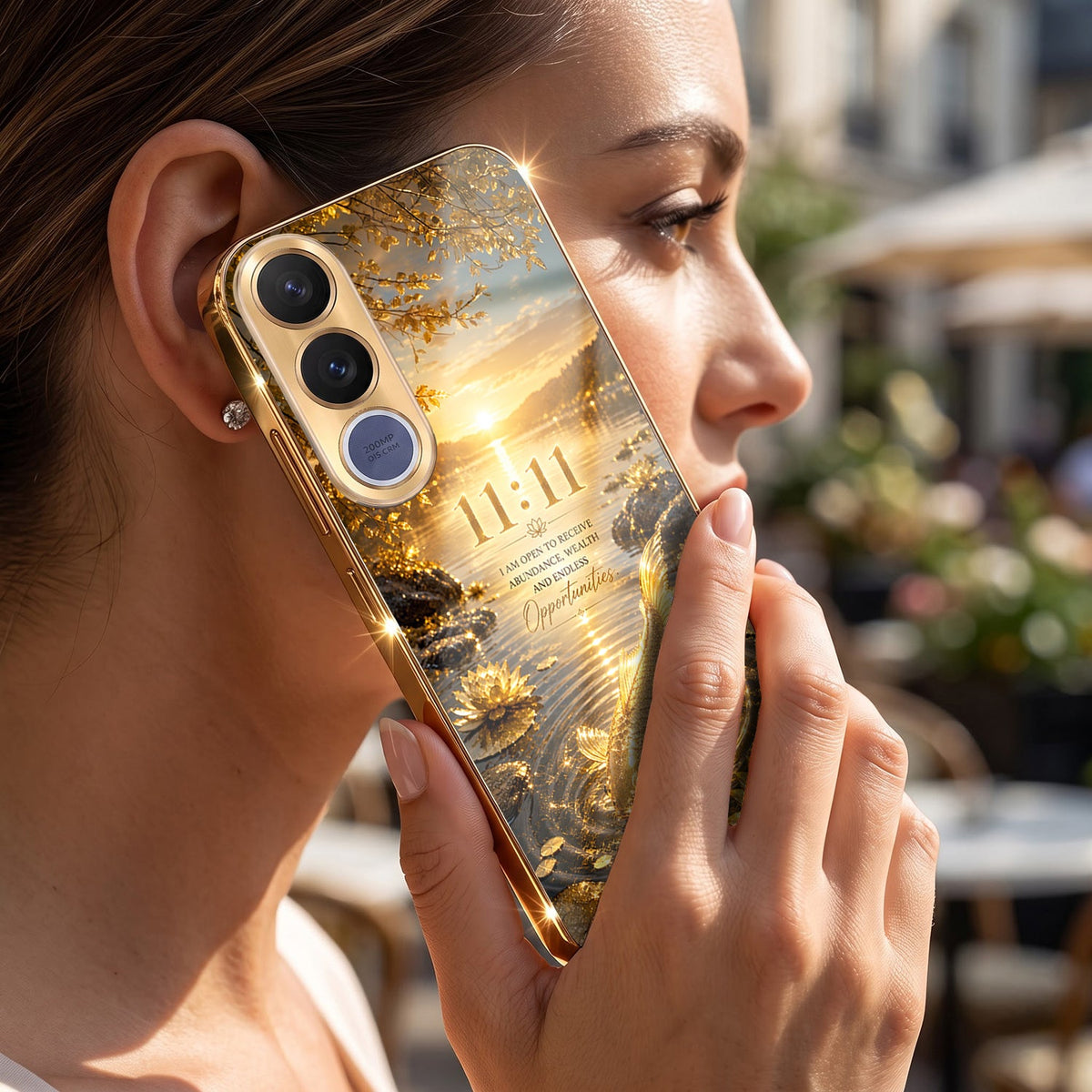 Vivo V70 FE 5G 11:11 Manifestation Gold Electroplated Glass Phone Back Case
