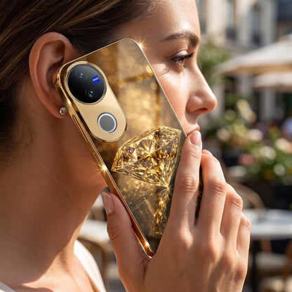 Vivo V50 5G Golden Diamond Gold Electroplated Glass Phone Back Case