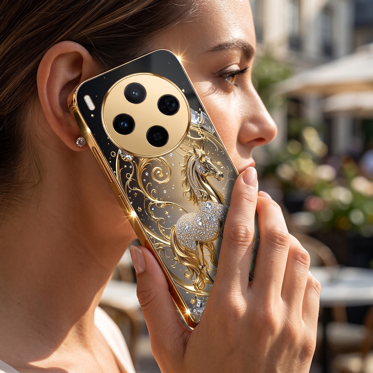 Vivo X300 5G Luxury Horse Texture Gold Electroplated Glass Phone Back Case