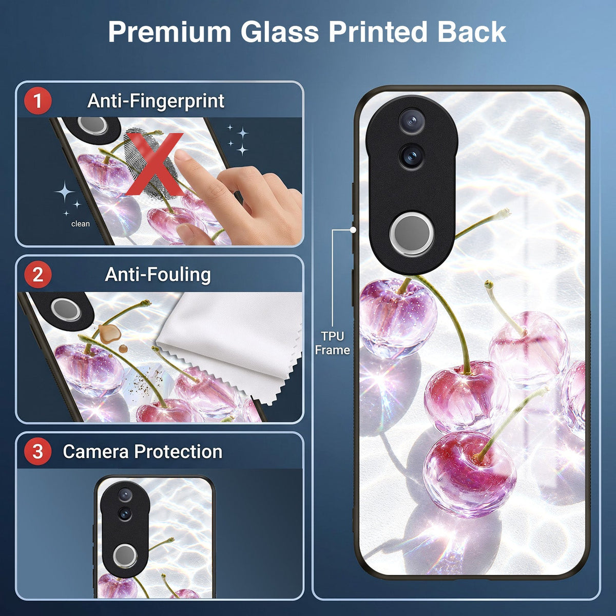 Vivo V50 5G Purple Transparent Cherry Acrylic Glass Back Case